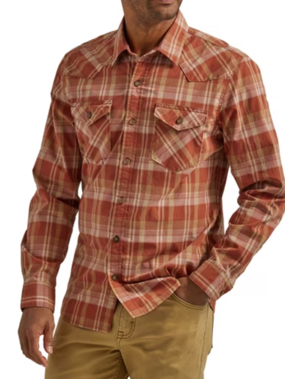 Wrangler Men’s L Slim Fit Long Plaid Sleeve Woven Shirt